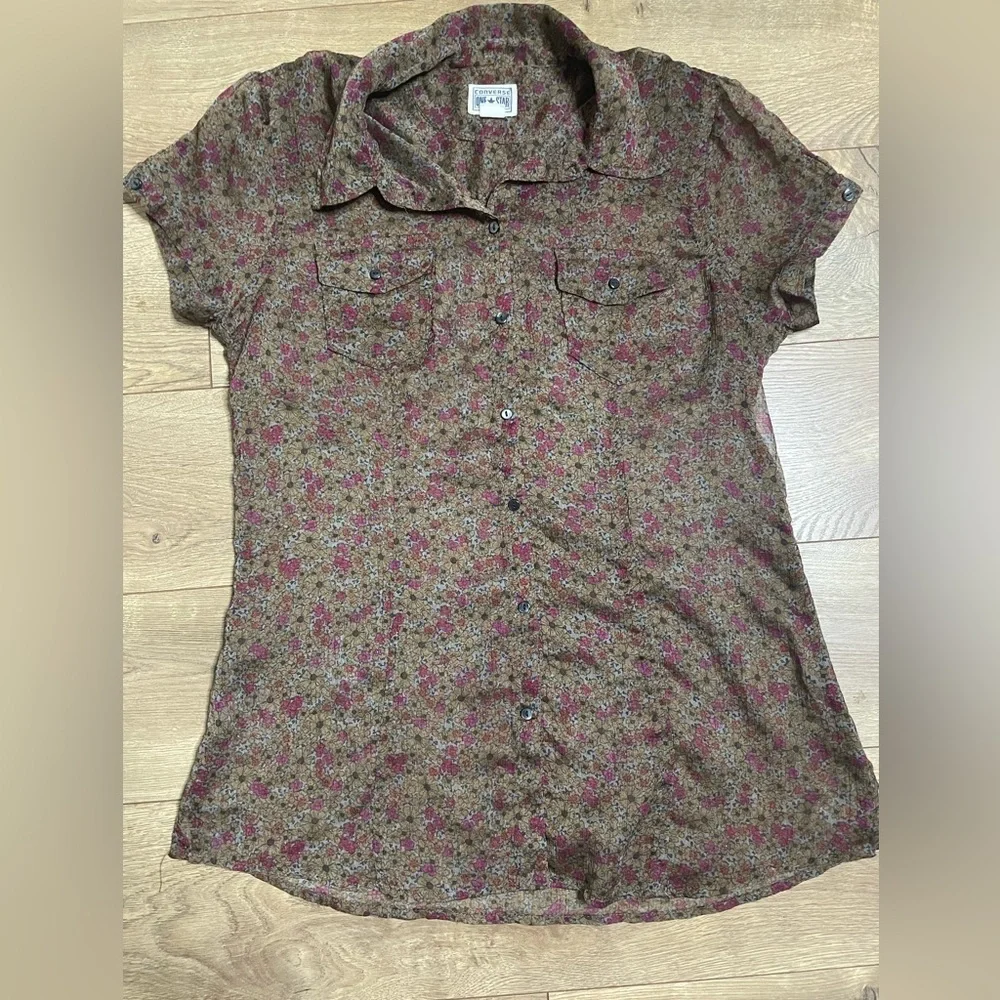 Converse Brown Floral Sheer Blouse - Picture 6 of 8
